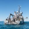 The Royal New Zealand Navy’s diving support vessel HMNZS MANAWANUI at the site of the sunken FV Jubilee