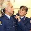 Constable Mahina Martin, who will receive the Leadership Award, receives her epaulettes from Deputy Commissioner Tania Kura.