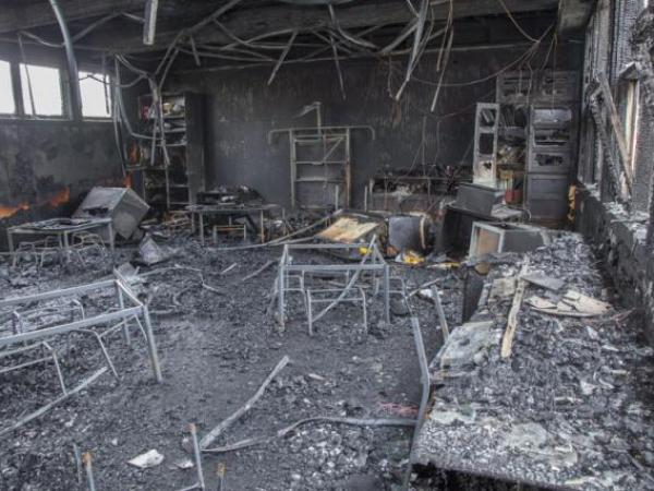 The gutted classroom at Irongate Primary School.