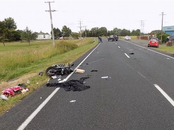 The rider of this motorcycle suffered critical injuries in the crash