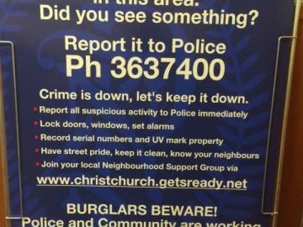 Burglary prevention sign