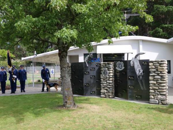 The Wall of Remembrance is located at the NZ Police Dog Training Centre