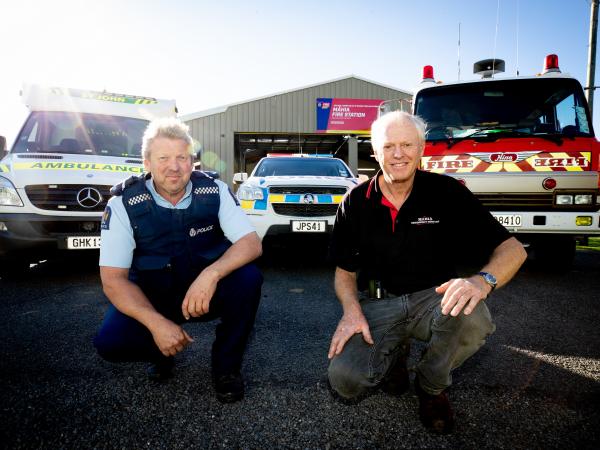 Constable Craig Henneker with Fire Chief at Mahia, Bruce Headley