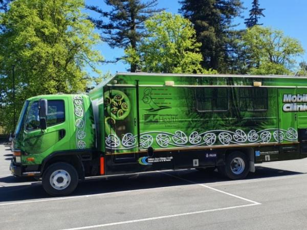 The former mobile road safety base is currently acting as a mobile vaccination hub.