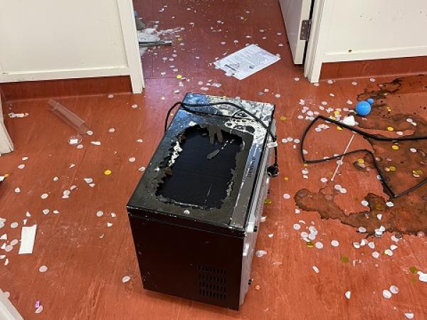 A microwave was smashed during an incident at a preschool.