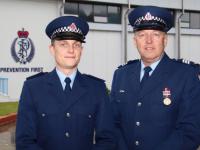 Constable Daniel McLeod with his father, Sergeant Christopher McLeod, who has spent over 37 years in NZ Police.